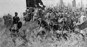 Der Morgen der Schlacht von Kulikovo, Gemälde von A. P. Bubnov von Unbekannt
