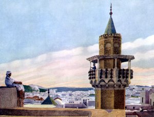 Der Muezzin in seinem Minarett ruft die Gläubigen zum Gebet, 1926 von Unbekannt