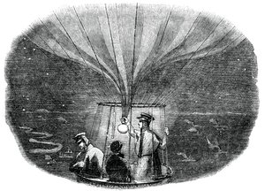 Der Nassau-Ballon überquert Lüttich bei Nacht, 1836, 1886 von Unbekannt