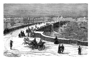 Die Nikolai-Brücke über den Fluss Newa, St. Petersburg, Russland, um 1888
