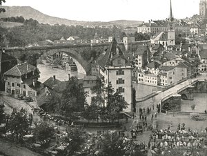Die Nydeggbrücke und Viehmarkt, Bern, Schweiz, 1895