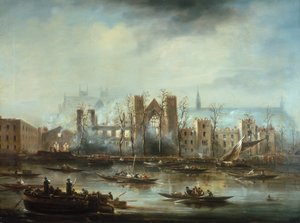 Der Palast von Westminster vom Fluss nach dem Brand von 1834, um 1834