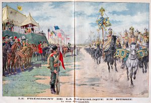 Der Präsident der Republik bei der Überprüfung russischer Truppen, Krasnoye Selo, Russland, 1914 von Unbekannt