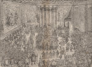 Das fürstliche Mahl, aus einer Serie, die die Hochzeit von Wolfgang darstellt, 1614 von Unbekannt