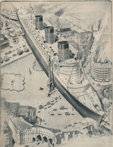 Die Queen Mary in Relation zum Trafalgar Square, London, 1936