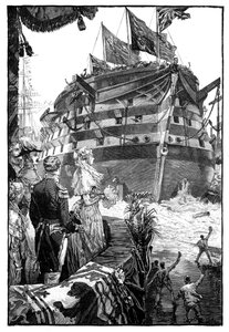 Die Königin beim Stapellauf der Trafalgar, 1841, 1900 von Unbekannt