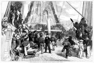 Der Besuch der Königin in Cherbourg - Piping Hands to Man Yards, 1858 von Unbekannt