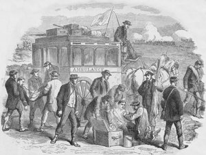 Die Arbeit des Roten Kreuzes außerhalb von Paris, 1870, 1884 von Unbekannt
