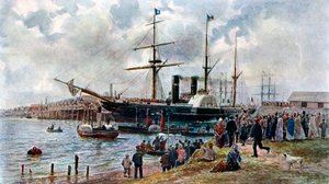 Die Ripon verlässt Southampton mit Truppen für die Krim, 1904