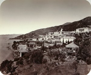 Das Rossikon St. Panteleimon Kloster auf dem Berg Athos, Griechenland, 1860er Jahre von Unbekannt
