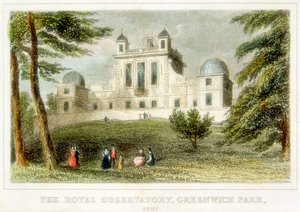 Das Royal Greenwich Observatory, Flamsteed House, Greenwich Park, London, ca. 1835