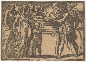 Das Opfer oder Mucius Scaevola, nach Parmigianino, 16. Jahrhundert