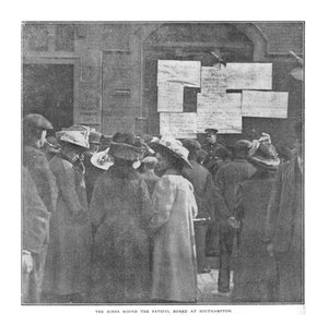 Die Szene um das schicksalhafte Brett in Southampton, 20. April 1912