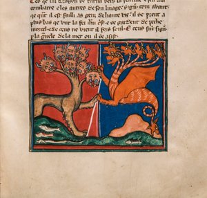 Das Meeresungeheuer und das Landungeheuer. Miniatur aus: Apokalypse des heiligen Johannes, ca. 1320 von Unbekannt