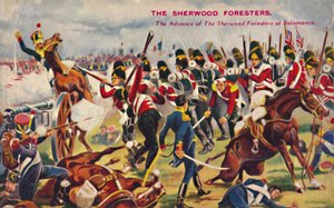 Die Sherwood Foresters. Der Vormarsch der Sherwood Foresters bei Salamanca, 1812, 1939 von Unbekannt