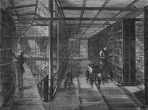 Die Bücherregale im British Museum, Bloomsbury, London, ca. 1875 1878 von Unbekannt