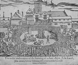 Die Verbrennung von Anne Askew, John Lascelles, John Adams und Nicholas Belenian, 1546, 1904 von Unbekannt