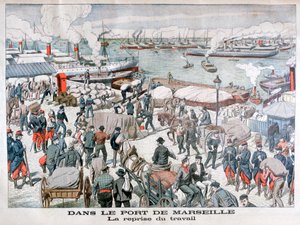 Das Ende des Streiks der Hafenarbeiter im Hafen von Marseille, Frankreich, 1904 von Unbekannt