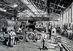 Die Montagehalle der Baldwin Locomotive Works