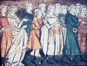 Die Vertreibung der Juden aus Frankreich im Jahr 1182, Miniatur aus Grandes Chroniques de France, 1320er Jahre