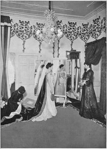 Die letzten Handgriffe einer Schneiderin, London, ca. 1901