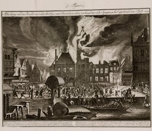 Das Feuer im alten Rathaus von Amsterdam, Holland, 7. Juli 1652