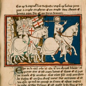 Der große König auf einem weißen Pferd. Miniatur aus: Apokalypse des heiligen Johannes, ca. 1320