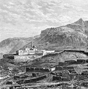 Die Moschee und das zerstörte Viertel von Bayazid Dogubayazit, Türkei, 1895
