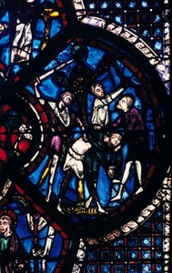 Der Pilger von Dieben angegriffen, Buntglas, Kathedrale von Chartres, Frankreich, 1205-1215
