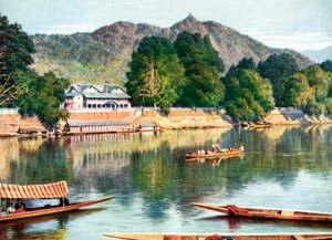 Der Fluss Jhelum und das Clubhaus in Srinagar, Indien, frühes 20. Jahrhundert von Unbekannt