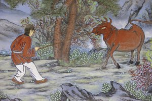 Die zehn Ochsenhüter-Bilder des Zen-Buddhismus repräsentieren die Stufen der Erleuchtung. Das Fangen des Ochsen
