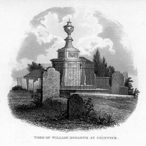 Das Grab von William Hogarth in Chiswick, 1840