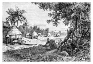 Das Dorf Sawi, Car-Nicobar, Nikobaren, Indien, 1895