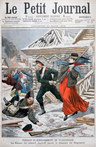 Die Frau von Oberst Jankoff rettet die Regimentsfahnen, Bombardierung von Wladiwostok, 1904