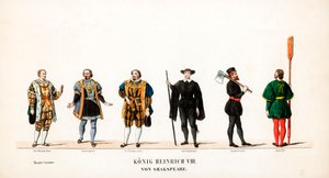 Theaterkostümentwürfe für Shakespeares Stück, Heinrich VIII., 19. Jahrhundert von Unbekannt
