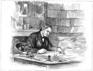 Thomas Henry Huxley, britischer Biologe, an seinem Schreibtisch, 1882-1883