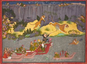 Tigerjagd von Raja Ram Singh II, um 1830-1840