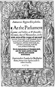 Titelseite der Parlamentsakte, 1585, 1893
