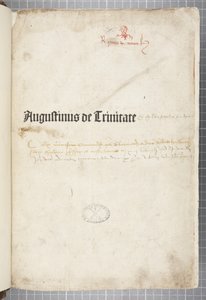Titelseite von De trinitate und De Civitate Dei cum commento, geschrieben von Augustinus von Hippo (Feder & Tinte auf Papier) von Unbekannt