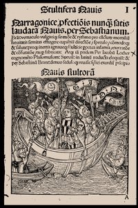 Titelseite des Buches Narrenschiff von Sebastian Brant, 1497