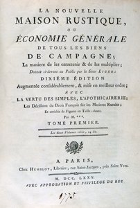 Titelseite zu La Nouvelle Maison Rustique, ou Economie Générale, 1775 von Unbekannt