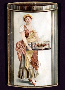 Handelskarte für Dosenwürstchen, produziert von Heinrich Bauer aus Frankfurt am Main, Deutschland, ca. 1895 von Unbekannt