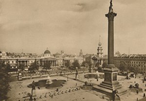 Trafalgar Square. Wo einst die Falken des Königs und die königlichen Pferde gehalten wurden, um 1935