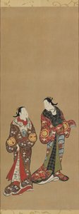 Zwei große Frauen in dunklen Roben, Edo-Periode, 1615-1868