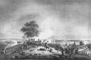 Blick von Mont St. Jean auf die Schlacht von Waterloo, 1815, ca. 1816