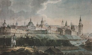Blick auf Kitay-gorod von den Ruinen der Kanonenwäscherei, frühes 19. Jahrhundert von Unbekannt