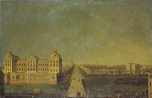 Blick auf den Newski-Prospekt vom Anitschkow-Palast mit dem Haus der Shuvalovs, zweite Hälfte des 18. Jahrhunderts von Unbekannt