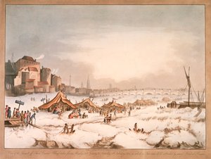 Ansicht des zugefrorenen Flusses Thames bei Three Cranes Wharf, London, 1814