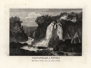Ansicht der Wasserfälle von Tivoli, Italien