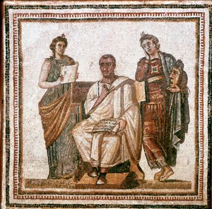 Vergil und die Musen, römisches Mosaik aus Sousse, Tunesien, 3. Jahrhundert n. Chr.
